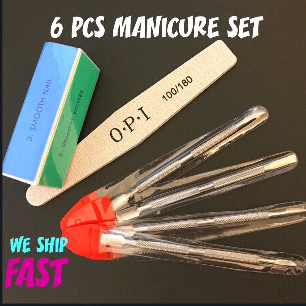 6 pcs MANICURE SET - File, Buffer, Cuticle Pushers
